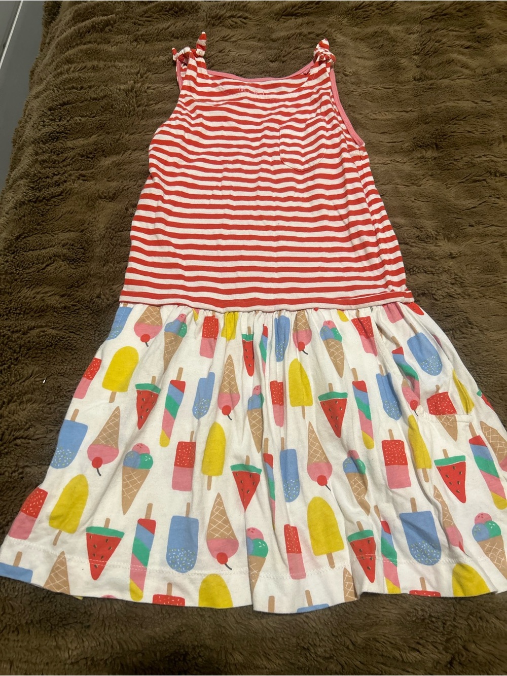 Mini Boden Red Stripe Top with Colorful Ice Cream Print Skirt